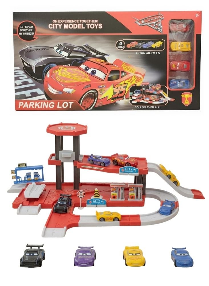 Premium Cars-Style Character Parking Lot Playset with Lightning McQueen-Inspired Racing Cars and City Track - Image 1